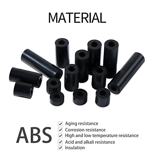 235Pcs Black Round Spacer OD 7mm ID 3.2mm for M3 Screws 15Sizes ABS Non-Threaded Column Standoff Support Spacer Round Straight Tube Plastic Washer Standoff