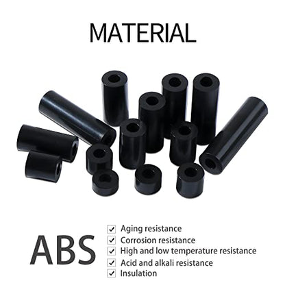 235Pcs Black Round Spacer OD 7mm ID 3.2mm for M3 Screws 15Sizes ABS Non-Threaded Column Standoff Support Spacer Round Straight Tube Plastic Washer Standoff
