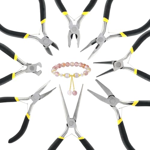 Mini Pliers Set, 8pcs Long Nose Pliers with Comfort Grip Handles for Making Crafts, Electronic Repairing & Jewelry, Multi Purpose Jewelry Making Tools, DIY Nippers Repair Tool Kit