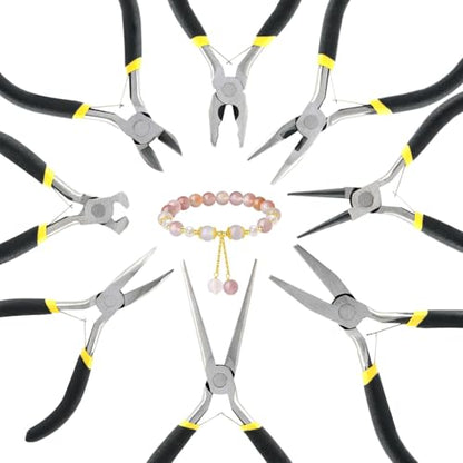 Mini Pliers Set, 8pcs Long Nose Pliers with Comfort Grip Handles for Making Crafts, Electronic Repairing & Jewelry, Multi Purpose Jewelry Making Tools, DIY Nippers Repair Tool Kit