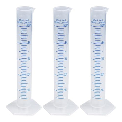 3PCS 50ml Measuring Cylinder, Plastic Transparent Graduated Cylinder, Science Test Tube Flask, 2-Sided Bule Measuring Lines Graduated Cylinder Beaker - size: 50ml