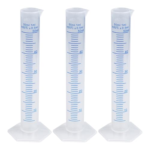 3PCS 50ml Measuring Cylinder, Plastic Transparent Graduated Cylinder, Science Test Tube Flask, 2-Sided Bule Measuring Lines Graduated Cylinder Beaker - size: 50ml
