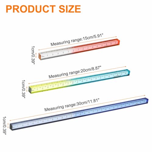 HARFINGTON 3pcs Acrylic Clear Straight Rulers 15/20/30cm Metric,3 Colors - color: Oranger/Blue-Yellow/Blue-Gray, size: 15/20/30cm