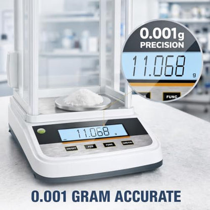 Lab Analytical Balance 500g x 0.001g Precision Digital Scale, with Windshield and RS232 Interface, for Scientific Laboratories, Research, Industrial, Kitchen, Food, Jewelry, 19 Units, 500g Weight - color: White-500g x 0.001g