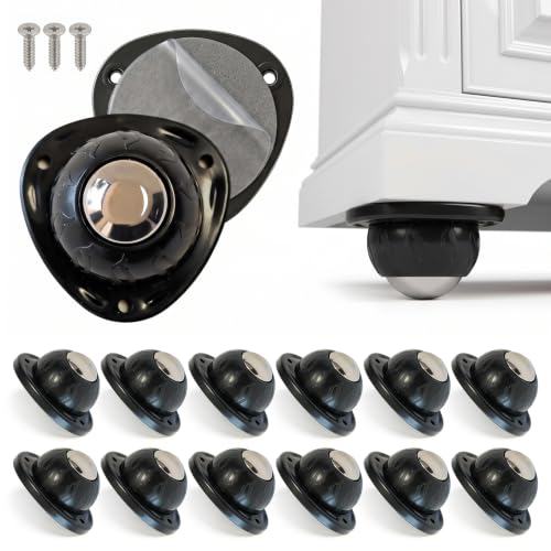 Heavy Duty Self Adhesive Furniture Casters 12 Pack Stick-On Swivel Wheels - color: Black-12