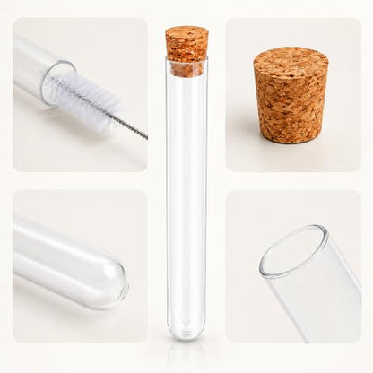 10ml Clear Plastic Test Tubes with Cork Stoppers 15pcs 15x100mm