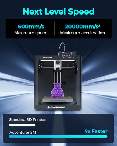 FLASHFORGE Adventurer 5M 3D Printer High Speed Max 600mm/s with Auto Leveling, 3-Second Nozzle Change, 220×220×220mm Printing, 280°C Direct Drive for Kids/Beginners/Home - color: AD5M