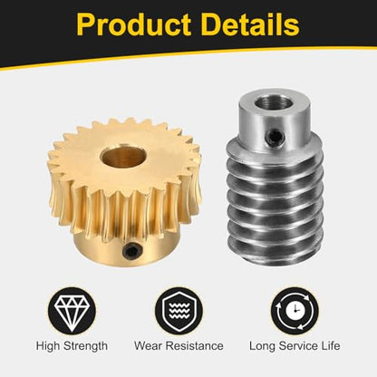 uxcell Worm Gear Set Right Rotation 25T 1 Module 25:1 Reduction Rate - size: Gear-8mm, Worm-5mm Bore, style: 1M-25T