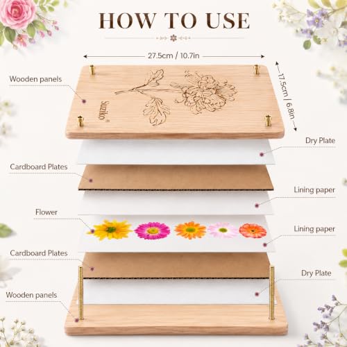 Suziko Large Flower Press Kit 10.8 x 6.9 inch for Adults, Flower and Plant Preservation Kit, Arts and Crafts for Adults Leaf Press, Great Gift for Lovers - size: Chrysanthemum 10.8" x 6.9"