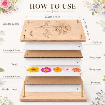 Suziko Large Flower Press Kit 10.8 x 6.9 inch for Adults, Flower and Plant Preservation Kit, Arts and Crafts for Adults Leaf Press, Great Gift for Lovers - size: Chrysanthemum 10.8" x 6.9"