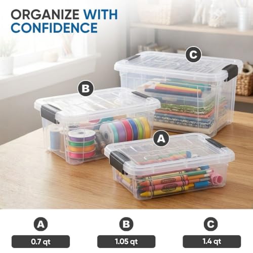 Superio 0.7 Quart Mini Clear Plastic Storage Container with Lid, Stackable Small Organizer Box for Crayons, Art Supplies, Beads, Sewing, Stationery & Food Storage, 1 Pack - size: 0.7 Quart