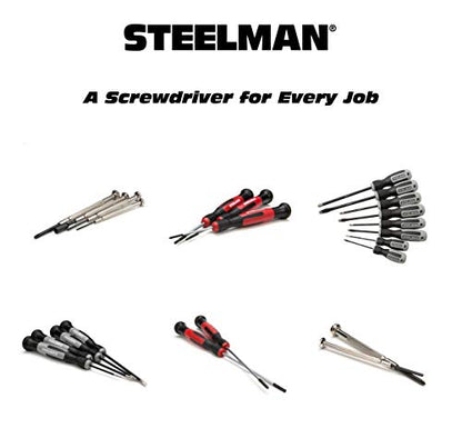 STEELMAN Precision Steel Shaft 6-Piece Electronics Screwdriver Set, Variety of Slotted/Phillips Sizes, Swivel-Head, Storage Case Included - size: 6-Piece Steel
