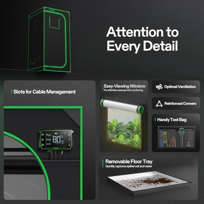 VIVOSUN S336 3x3 Grow Tent 36"x36"x72" Highest Reflective Mylar Tent - size: 36"x36"x72"