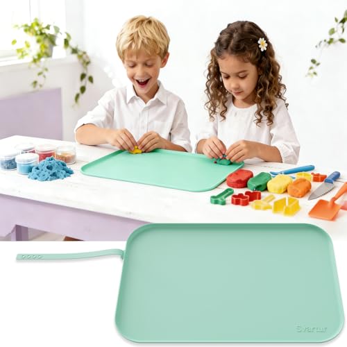 Silicone Craft Mat 24" x 16" with Raised Edge, Roll-Up Design with Storage Strap, Multi-Purpose Desk & Table Protector Silicone Art Mat for Crafts, Painting & DIY, Light Green - color: Light Green