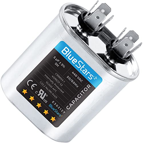 [2025 Upgraded] BlueStars 5 uF MFD ±5% 370-440VAC Oval Run Capacitor - size: 5 MFD