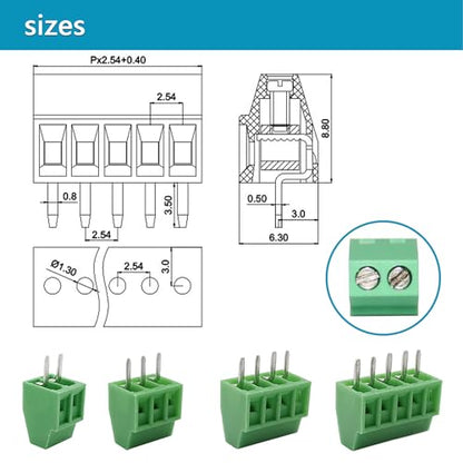 46PCS 2.54mm 0.1" Pitch PCB Mount Screw Terminal Block Connector, Minidodoca 2P 3P 4P 5P 6P 7P 8P Terminals 150V 6A for 26-18AWG Cable，Equipped with Special Screwdriver - style: 46pcs Terminal Block Connector