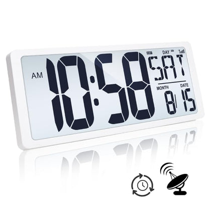 TXL Atomic Clock with Backlight, 14.2" Digital Wall Clock, Battery Operated, Large Display with Day, Date & Temperature, Bedroom, Living Room, Office - color: White Atomic Backlight-14.2in