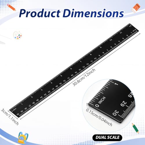 Eboot 20 Pack 12 in Clear Plastic Rulers for Classroom, School, Black - color: Black