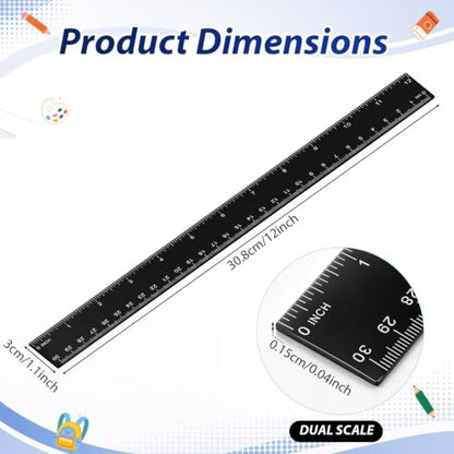 Eboot 20 Pack 12 in Clear Plastic Rulers for Classroom, School, Black - color: Black
