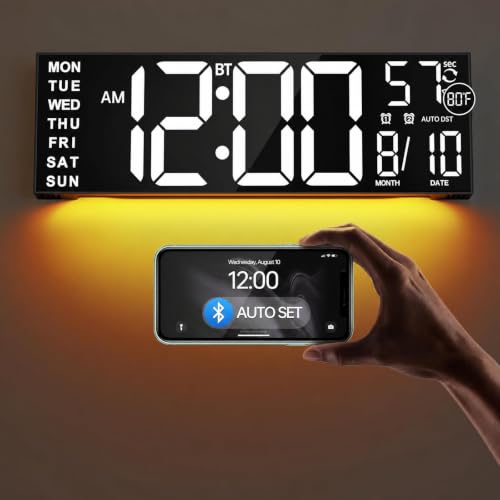 JALL 16.2" Large Digital Wall Clock with Bluetooth Sync, RGB Digital Clock Large Display with Auto DST, Wall Clock for Classroom Bedroom Gym Office, Led Clock for Seniors (White) - color: White, size: 16.2 inches