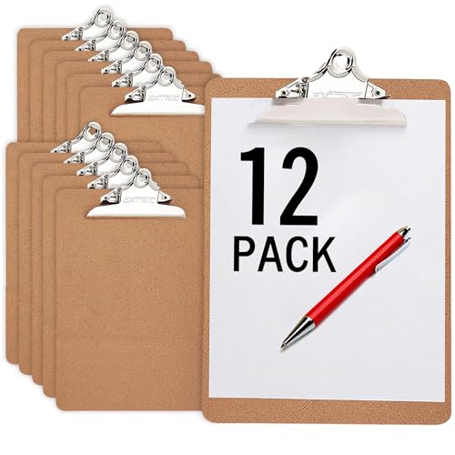 12 Clipboards, Standard A4 Letter Size Clipboard with 6" Metal Clip, 9" x 12.5", Fits 8.5x11 Inch Paper, Hardboard, Bulk Pack, Ideal for Schools and Office - style: 12 Pack