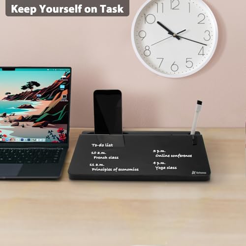 Varhomax Glass Desk Buddy Whiteboard with Storage - color: Black