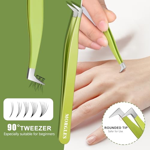MORGLES High Precision Lash Tweezers Set, 5 in 1 Eyelash Extension Tweezers - color: Pink