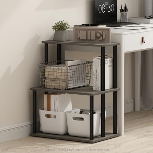 Furinno Turn-N-Tube 3-Tier Toolless Multipurpose Printer Stand Display Storage Shelf, French Oak Grey/Black - color: French Oak Grey/Black, size: 2-Tiers Storage