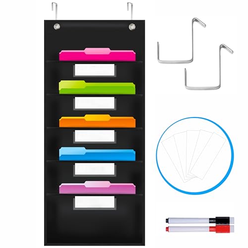 Vantasii Organization Pocket Chart, Wall File Organizer Folder with 5 File Pockets, 5 Dry-Erase Name Cards Plus 2 Over Door Hooks, 14 X 28 inch - color: Nylon Pockets, size: 5 Pockets(14” x 28”)