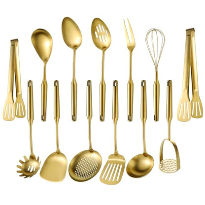 Gold Kitchen Cooking Utensils Set 13 PCS Stainless Steel 12-13.7" - color: Gold-13