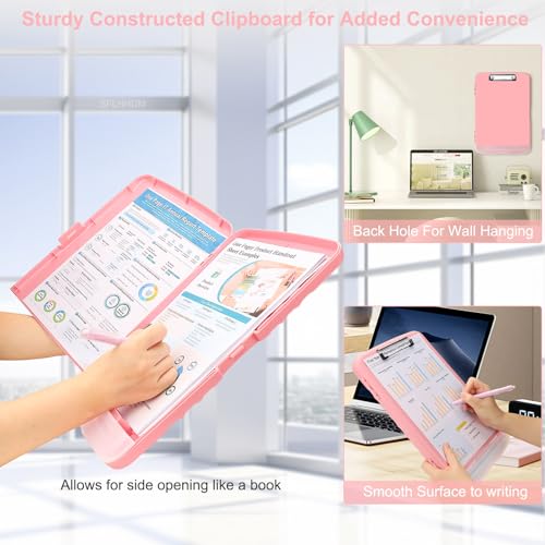 Clipboard with Storage, A4 Binder Nursing Clipboards with Pen Holder, Heavy Duty Storage Clipboards with Low Profile Clip, Clipboard Folder Side-Opening, Smooth Writing Clip Board (Peachy Pink) - color: Peachy Pink