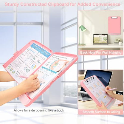 Clipboard with Storage, A4 Binder Nursing Clipboards with Pen Holder, Heavy Duty Storage Clipboards with Low Profile Clip, Clipboard Folder Side-Opening, Smooth Writing Clip Board (Peachy Pink) - color: Peachy Pink