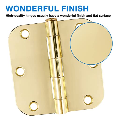 TDCHINGES Rounded Door Hinges 3.5" X 3 1/2 Inch Polished Brass 5/8" 3 Pack - color: Polished Brass-Rounded, size: 3 Pack-no squeak