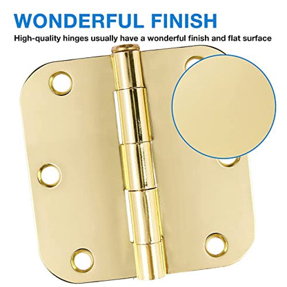 TDCHINGES Rounded Door Hinges 3.5" X 3 1/2 Inch Polished Brass 5/8" 3 Pack - color: Polished Brass-Rounded, size: 3 Pack-no squeak