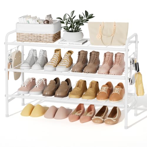 VILICK Metal Shoe Rack for Closet 33" Wide Shoe Organizer for Entryway - color: White