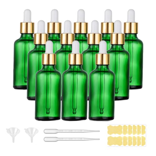 Green Glass Dropper Bottle 1.75 oz, Tincture Bottles with Glass Dropper, for Essential Oils, Aromatherapy, Cosmetic, Laboratory, Pharmacy, Liquids,Stronger Suction ideal for Leakproof Travel - color: Green, size: 1.8 Ounces