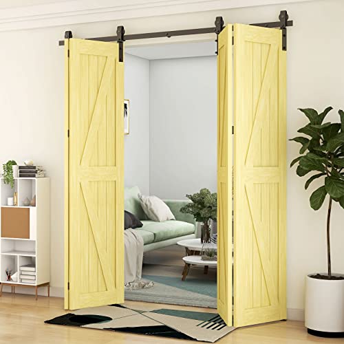 48" Bi-Folding Sliding Barn Door Hardware Kit,4FT Heavy Duty Track Roller Kit for Max 11" x 4 Doors,Smoothly and Quietly,Easy to Install,No Door Panel,Black - size: 48" for 4 Doors