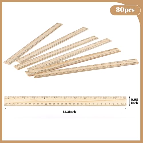 80 Pack Wooden Rulers, 12 Inch/30 cm, Double-Sided for Classroom