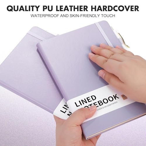 Aodaer 30 Set Lined Notebook Journals with Pens A5 Notebooks 100 GSM College Ruled Hardcover Notebook PU Leather Notepad with Pen Holder for Office School, 5.7 x 8.3 Inches, Lavender - color: Lavender