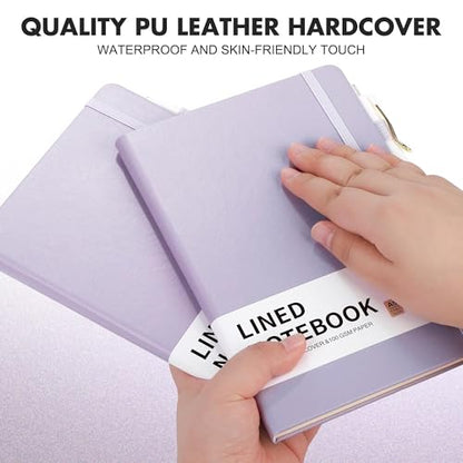 Aodaer 30 Set Lined Notebook Journals with Pens A5 Notebooks 100 GSM College Ruled Hardcover Notebook PU Leather Notepad with Pen Holder for Office School, 5.7 x 8.3 Inches, Lavender - color: Lavender