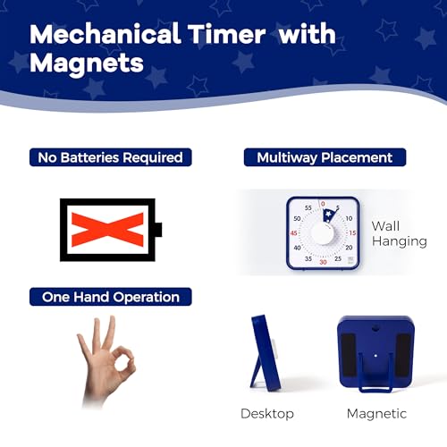 TWENTY5 SEVEN 7.5-Inch Visual Timer, Battery-Free 60-Minute Countdown Clock - color: National Flag