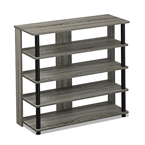 Furinno Turn-N-Tube 5 Tier Wide Shoe Rack, French Oak Grey/Black , 32 Inch - color: French Oak Grey/Black, size: 5-Tier, 32 Inch