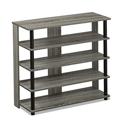 Furinno Turn-N-Tube 5 Tier Wide Shoe Rack, French Oak Grey/Black , 32 Inch - color: French Oak Grey/Black, size: 5-Tier, 32 Inch