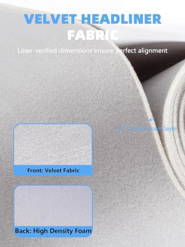 Light Gray Headliner Fabric Ultra-Fine Velvet - 96" L × 60" W Auto Head Liners, Tube Packaging with Foam Backing for Cars, Trucks, SUVs, RVs, Boats - Home Repair/DIY Headliner Material - color: Light Gray, size: 96"L×60"W