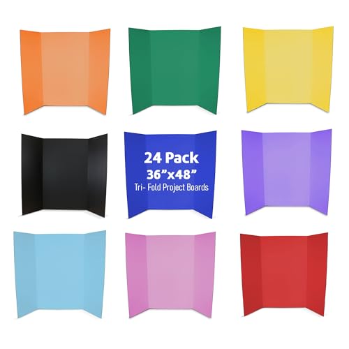 Flipside Products 36” x 48” Project Boards for Presentations, Science Fair, School Projects, Event Displays and Trifold Picture Board, Proudly Made in USA – Assorted Colors - 24 Pack - color: Assorted, size: 24 Pack