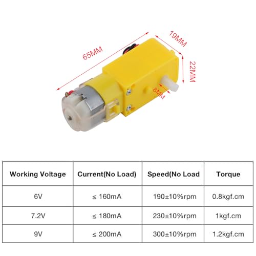 4 PCS DC TT Motor Gearbox Motor - 3~6V Dual Shaft Geared Electric Motors 200RPM Ratio 1:48 for Arduino Smart Car Chassis DIY Robot Toys