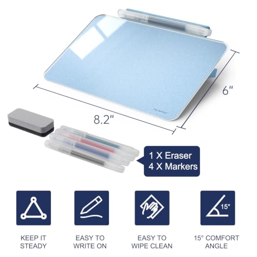 TSJ OFFICE Small Desktop Whiteboard - Glass Dry Erase Board 8 X 6 Inches Tabletop Easel Whiteboard with Stand, Desk Board Buddy for Artist, Teacher and Student - Blue ＆ Gold - color: 8 X 6 Inches - Blue ＆ Gold