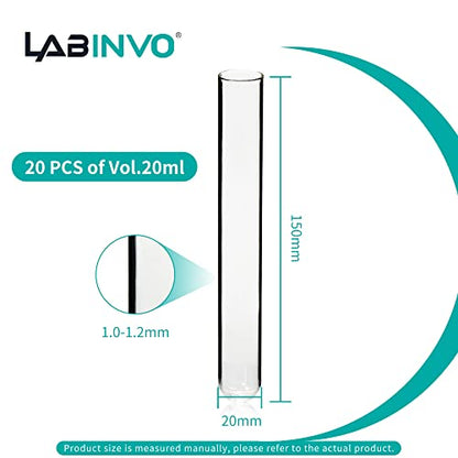 20ml Glass Test Tubes, Thickness 1.0-1.2,20x150mm, Round Bottom Pack of 20,IN-TTG20 - style: 20ml, pack of 20