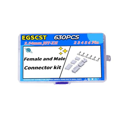 630PCS JST XH Connector Kit XH2.54mm Adapter Cable Terminal Connectors Set with 2.54 mm Pitch 2 3 4 5 6Pin Female Housing and Male Plug - style: XH2.54mm-630PCS