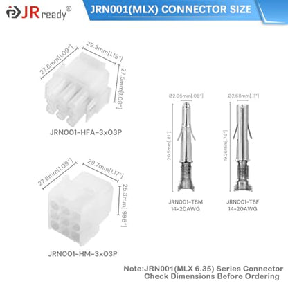 JRready ST6428 Power Connector 9 Pin (4 Matched Sets), 2.13mm Diameter Pin and Sockets 14-20 AWG, Compatible with Molex MLX Power Connector 9 Pin, 6.35mm Pitch,Free Hanging - size: MLX 9Pin Connector